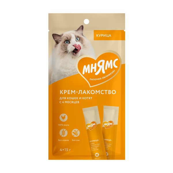Крем-лакомство Мнямс для кошек с курицей 15 г х 4 шт. Крем-лакомство Мнямс для кошек с курицей 15 г х 4 шт.