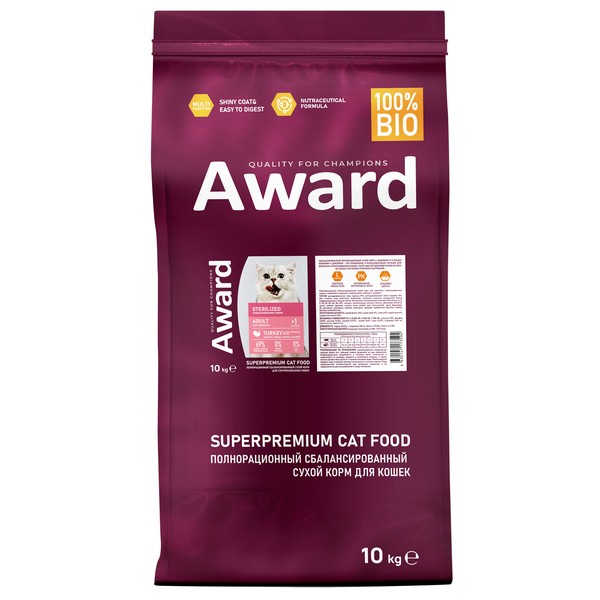 Купить Сухой корм AWARD Sterilized для взрослых стерилизованных кошек с ...